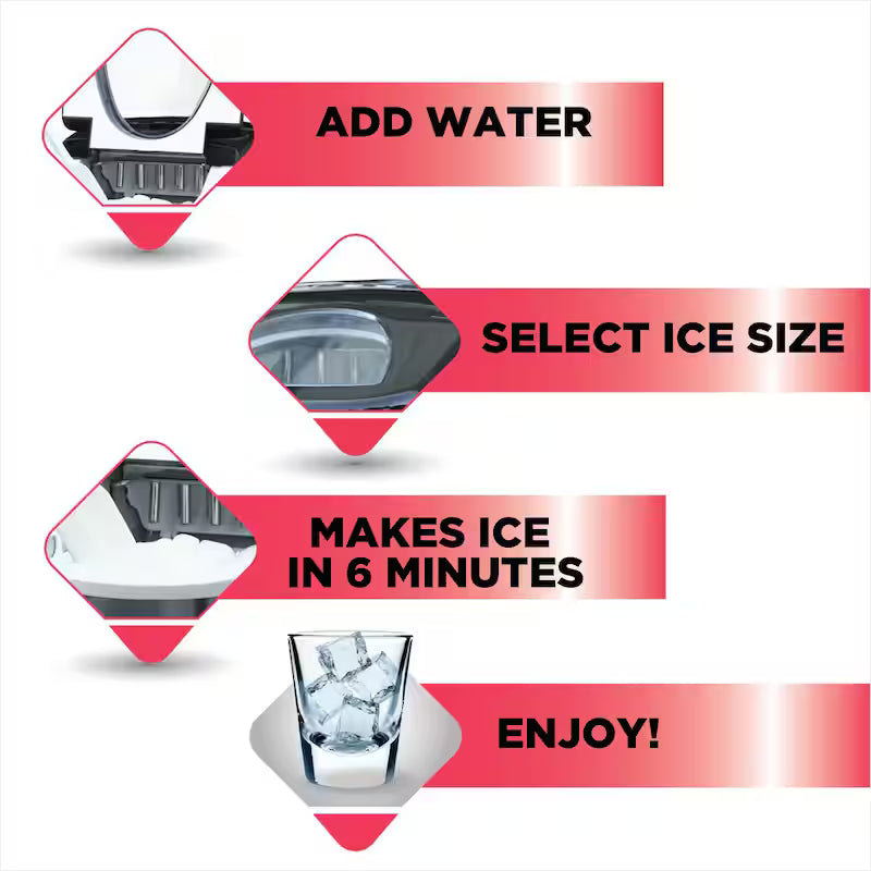 Portable Counter Top Ice Maker in Red Stainless Q444