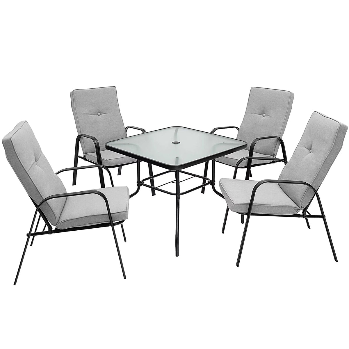 35'' Square Tempered Glass Patio Dining Table with Umbrella Hole M41584