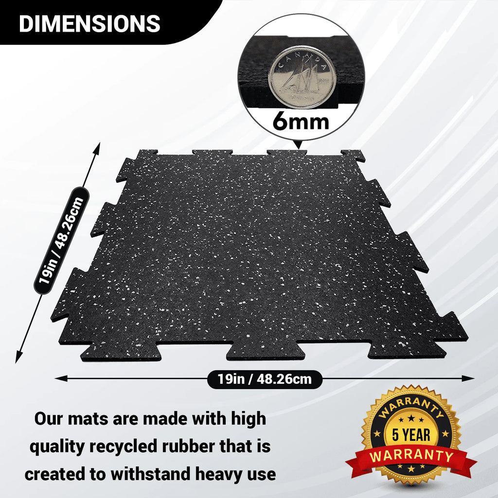 19 x 19 x 6mm Fitness Rubber Tiles, 23.5 SF, Grey, 10 Piece L508