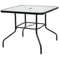 35'' Square Tempered Glass Patio Dining Table with Umbrella Hole M41584