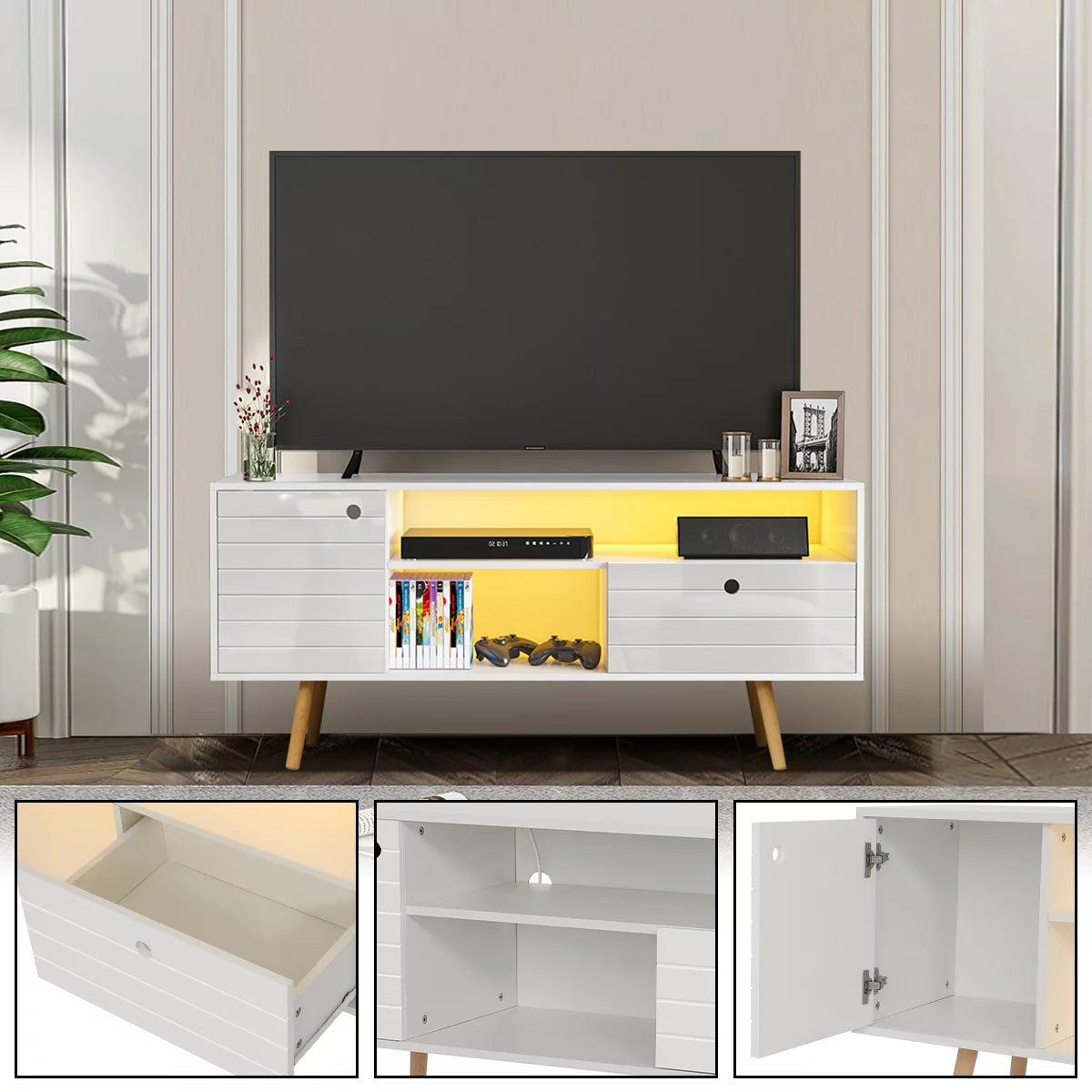 LED TV Stand with Drawers Storage Media Console M453926
